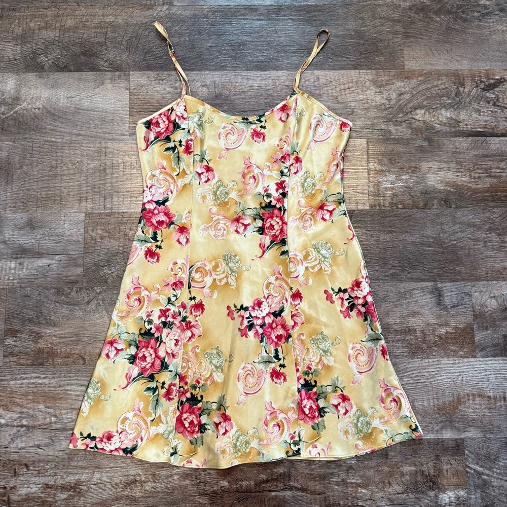 Vintage Sophia By Delicates Floral Print Slip Dress With Slit Size Medium